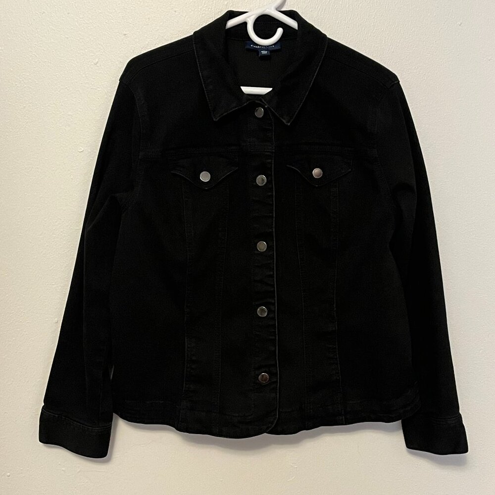 Charter Club Jacket Jean Jacket Black Jean Jacket Size XL